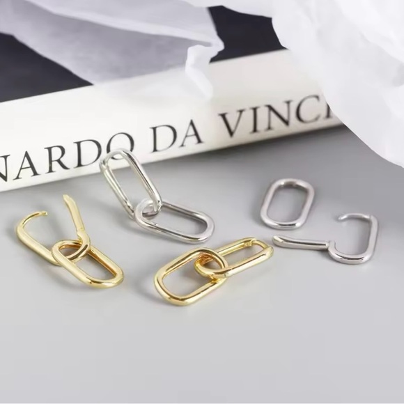 Silver Dangle Cable Link Earrings - Picture 2 of 6